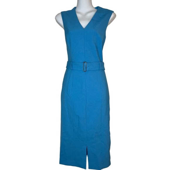 Hugo  Boss Belted Sleeveless Dadorina Dress Blue - Picture 3 of 6